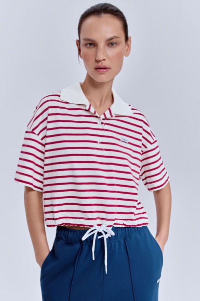 Поло в полоску на кулиске, красный