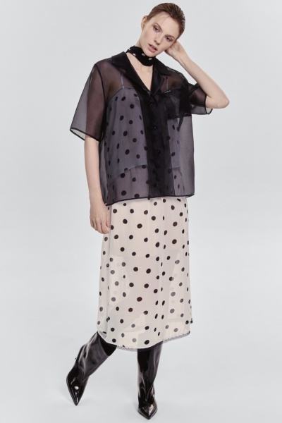 Юбка в горох из шифона, молочный