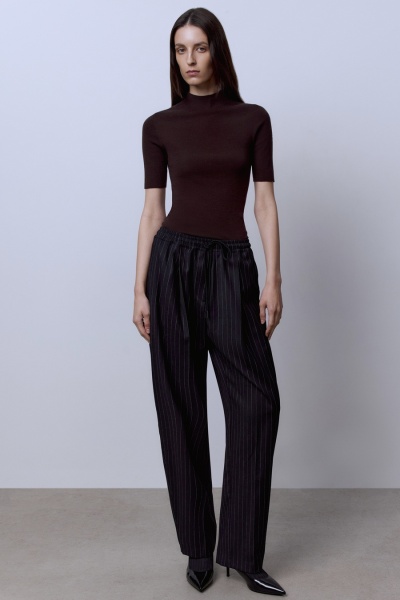 Брюки из шерстяной фланели в полоску, чёрный