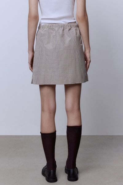 Юбка-мини в клетку из нейлона, бежевый-серый-белый