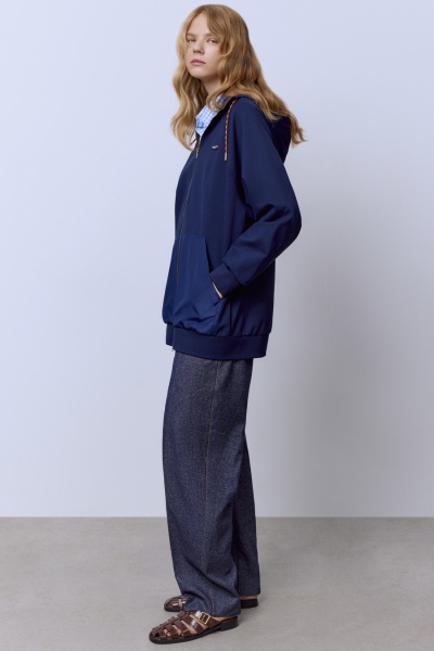 Толстовка удлинённая с нейлоном, синий