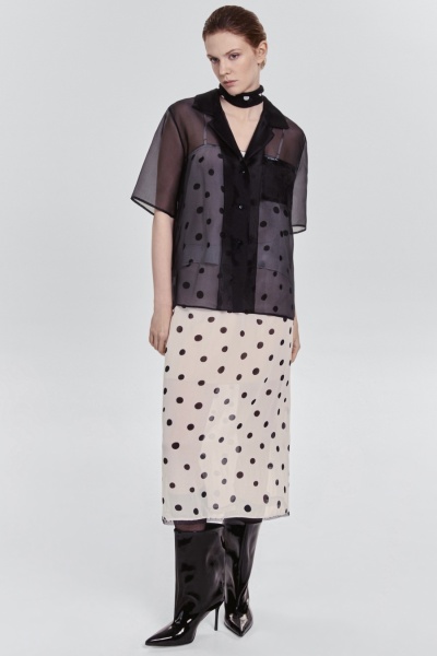 Юбка в горох из шифона, молочный