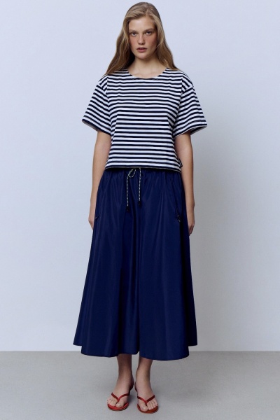 Футболка-кроп из хлопка в полоску, синий