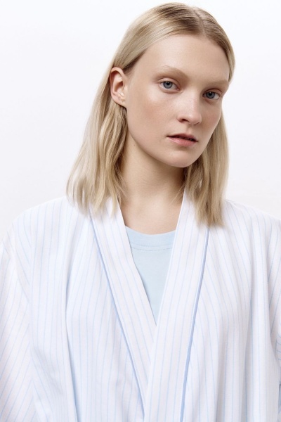 Халат из хлопка с добавлением льна в тонкую полоску, белый