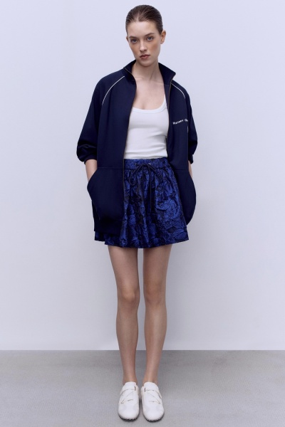 Юбка-солнце мини из жаккарда на кулиске, синий