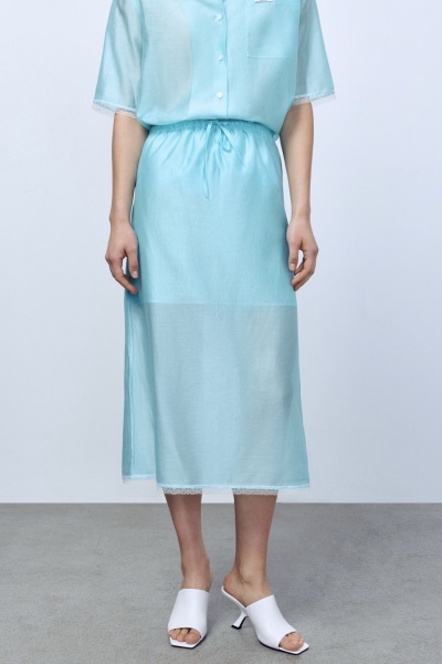 Юбка из батистовой вуали с кружевом, мятный