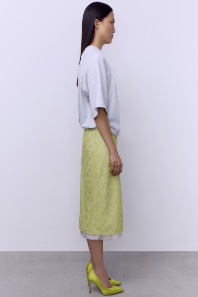 Юбка А-лайн с кружевом, салатовый