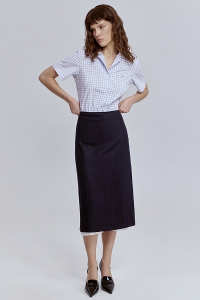 Юбка в полоску из шерсти с контрастной подкладкой, синий