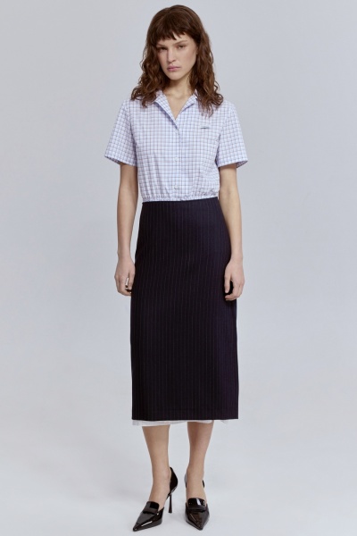 Юбка в полоску из шерсти с контрастной подкладкой, синий