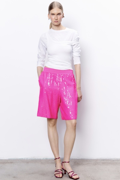 Шорты из итальянского хлопка с пайетками, розовый