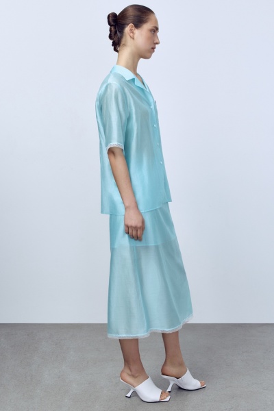 Юбка из батистовой вуали с кружевом, мятный