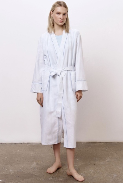 Халат из хлопка с добавлением льна в тонкую полоску, белый