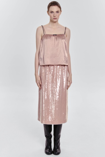 Юбка прямая с пайетками на шифоне, пудровый