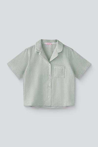 Рубашка пижамная в широкую полоску с коротким рукавом, мятный