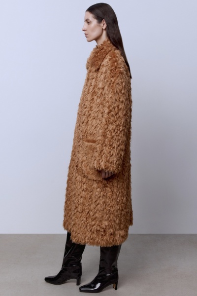 Шуба из экомеха на подкладке, персиковый