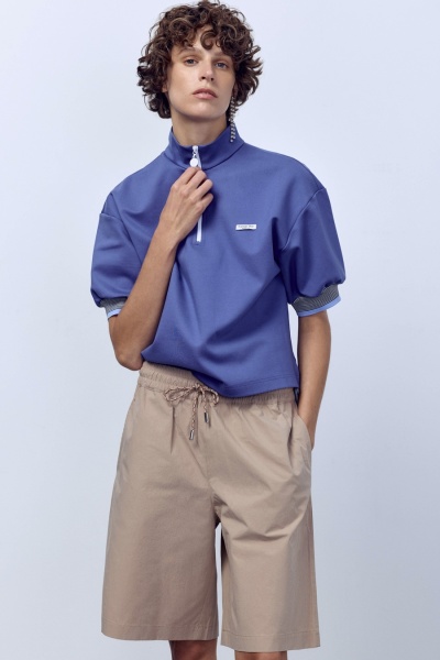 Поло на молнии с контрастными подвязами, васильковый