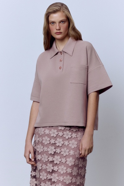 Поло из хлопкового джерси с кристальными пуговицами, телесный