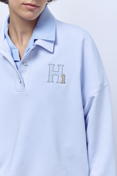 Поло с длинным рукавом из футера, голубой