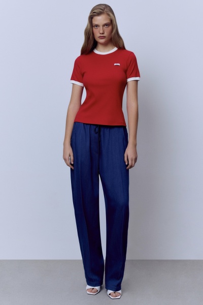 Футболка из хлопковой рибаны с контрастной отделкой, красный