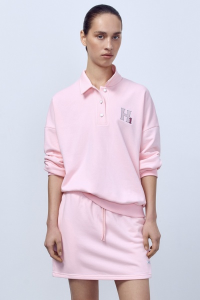 Поло с длинным рукавом из футера, розовый
