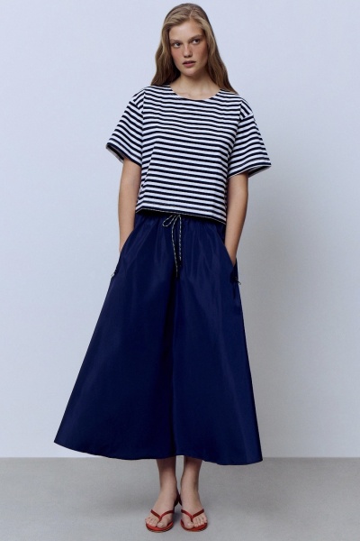 Футболка-кроп из хлопка в полоску, синий