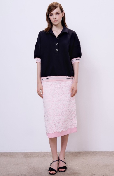 Юбка атласная с накладным кружевом, розовый