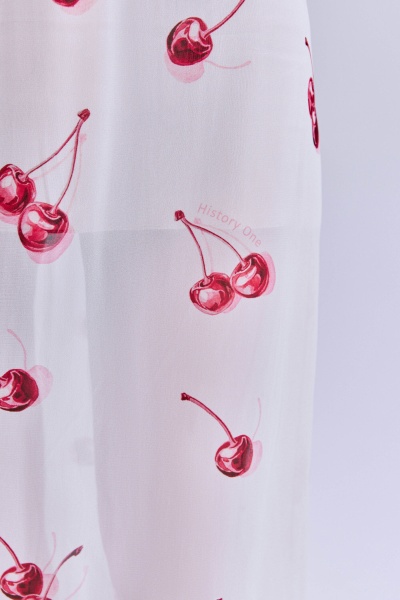 Юбка из шифона с принтом «вишни», молочный