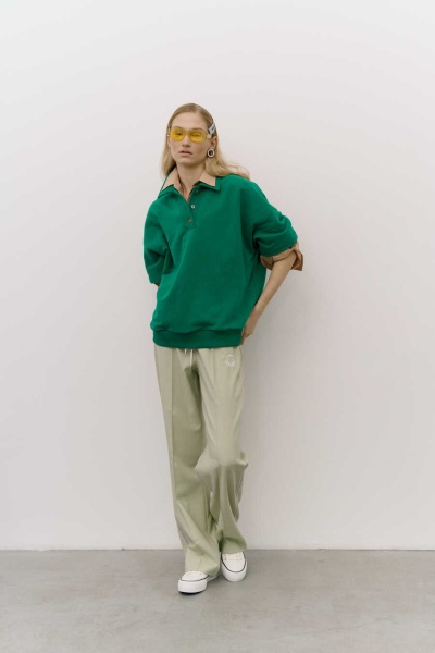 Брюки на резинке с лампасами фисташковый