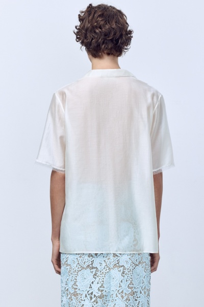 Рубашка из батистовой вуали с кружевом, молочный