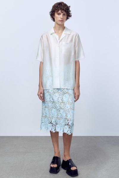 Рубашка из батистовой вуали с кружевом, молочный