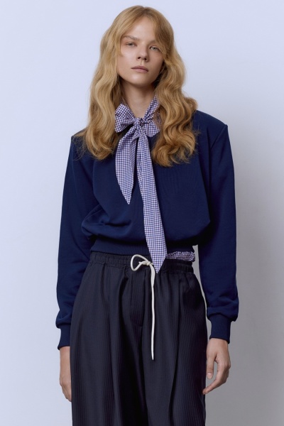 Свитшот из футера с рукавами-фонариками, синий