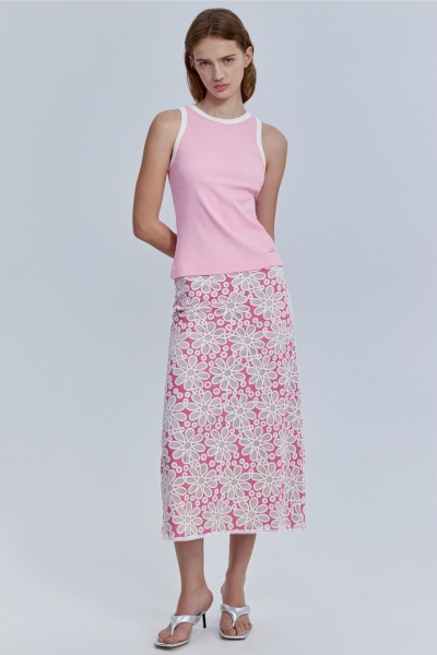 Ажурная юбка из кружева на вискозной подкладке, розовый