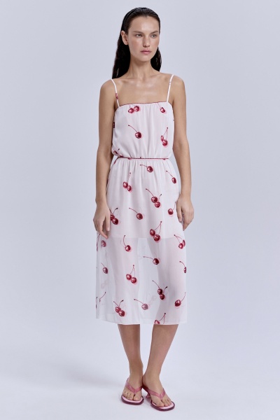 Юбка из шифона с принтом «вишни», молочный