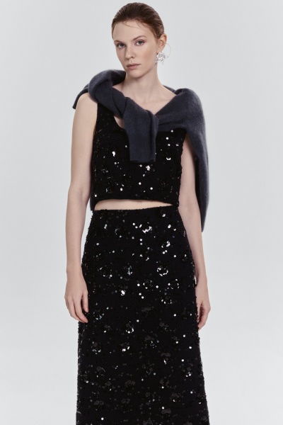 Топ из твида с бисером и пайетками, чёрный