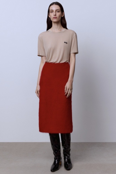 Юбка из ангоры с разрезом, красный