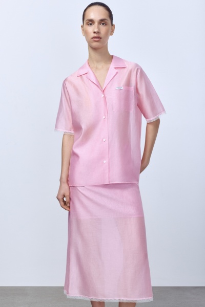 Юбка из батистовой вуали с кружевом, розовый