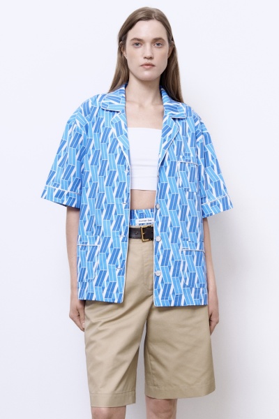 Рубашка из хлопка с геометричным принтом, голубой
