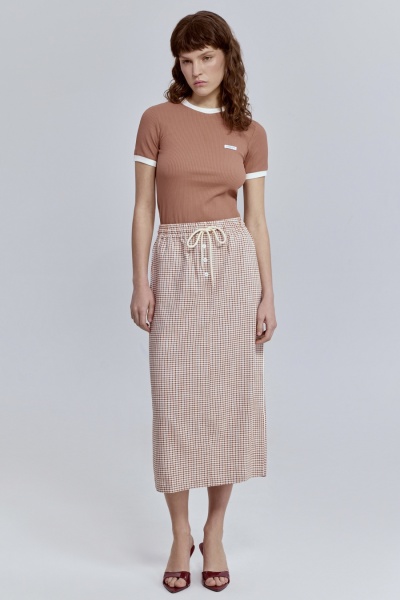 Юбка прямая виши с кантом, терракотовый