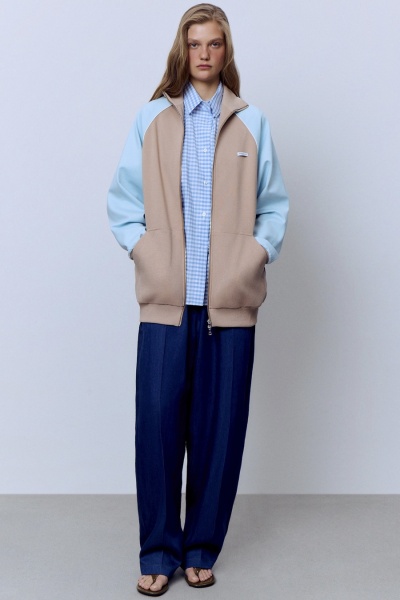 Толстовка на молнии с кантом, бежевый-голубой