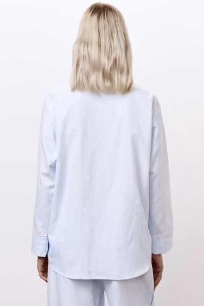 Рубашка пижамная с длинным рукавом в полоску, голубой