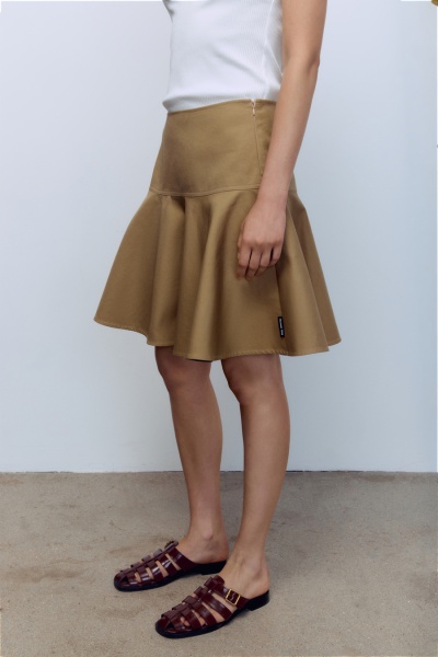 Юбка-солнце мини, бежевый