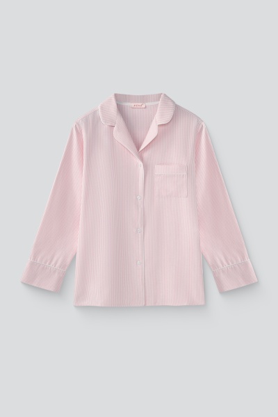 Рубашка пижамная с длинным рукавом в полоску, розовый