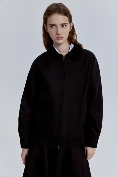 Куртка из габардина с вельветовым воротником, чёрный