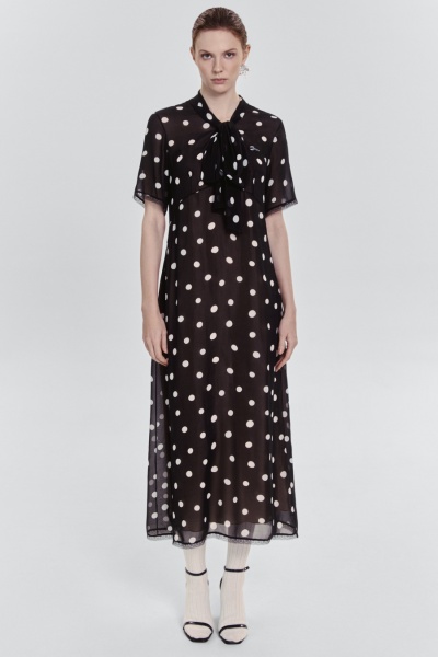 Платье в горох из шифона, чёрный