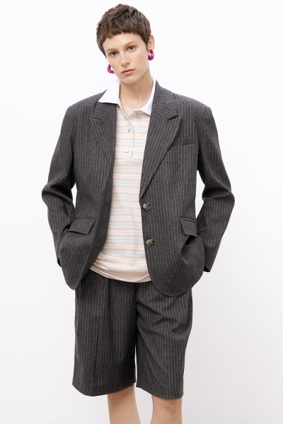 Шорты-бермуды из шерсти в полоску, серый