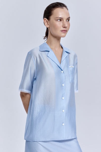 Рубашка из батистовой вуали с кружевом, голубой