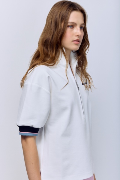 Поло на молнии с контрастными подвязами, белый