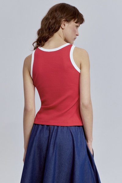 Топ из хлопковой рибаны с контрастной отделкой, красный