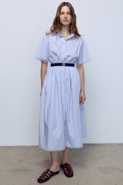 Платье в полоску из деликатного итальянского хлопка с кружевом, синий