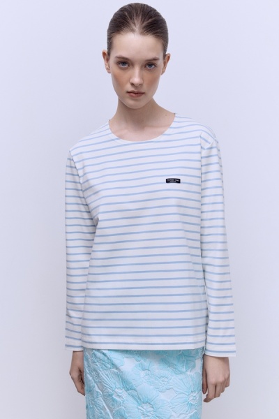 Лонгслив из хлопка в полоску, голубой